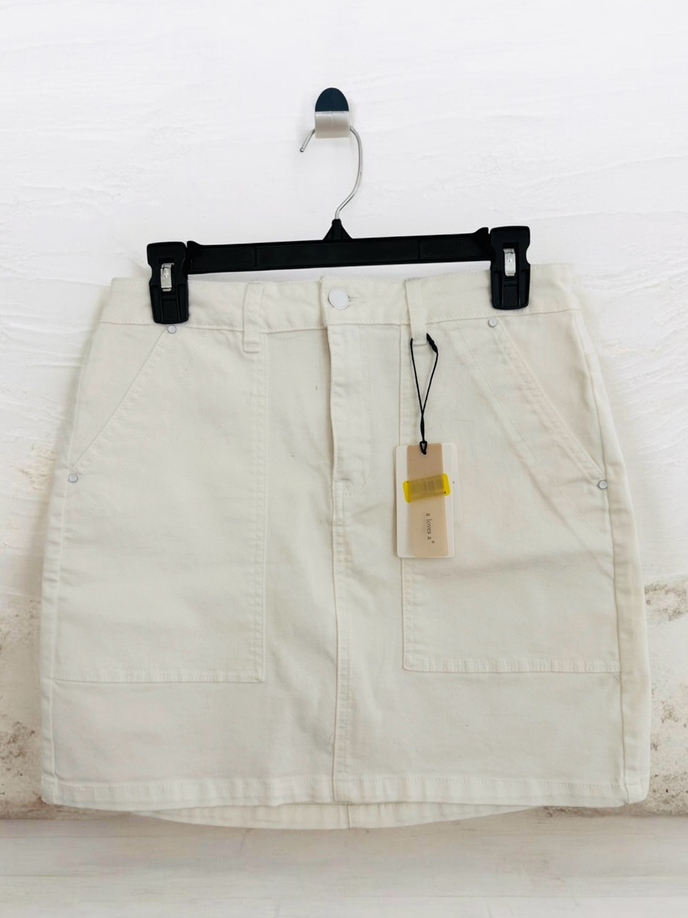 Mini Skirt with Front Patch Pockets - Cream